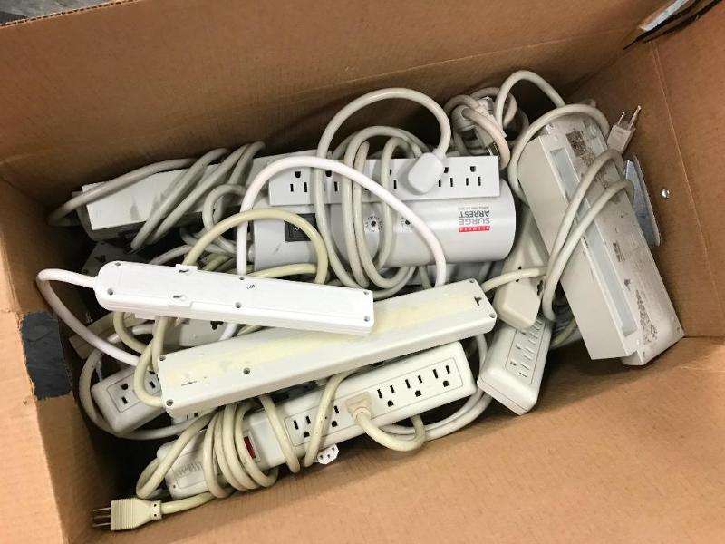 lot 153F image: (1) Box of assorted power strips, surge prote...