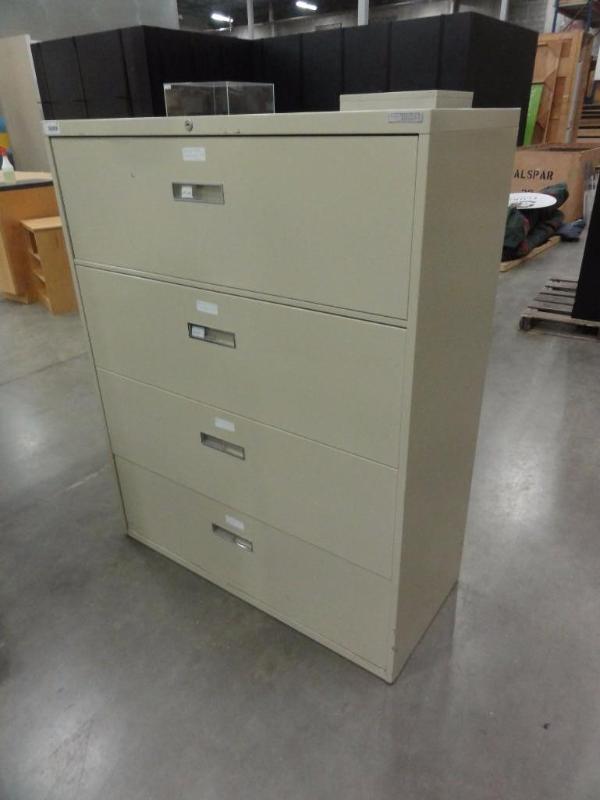 lot 17 image: 4-Drawer Tan Metal Lateral File Cabinet Lette...