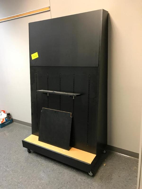 lot 172 image: Black portable display fixture. Extra shelves...