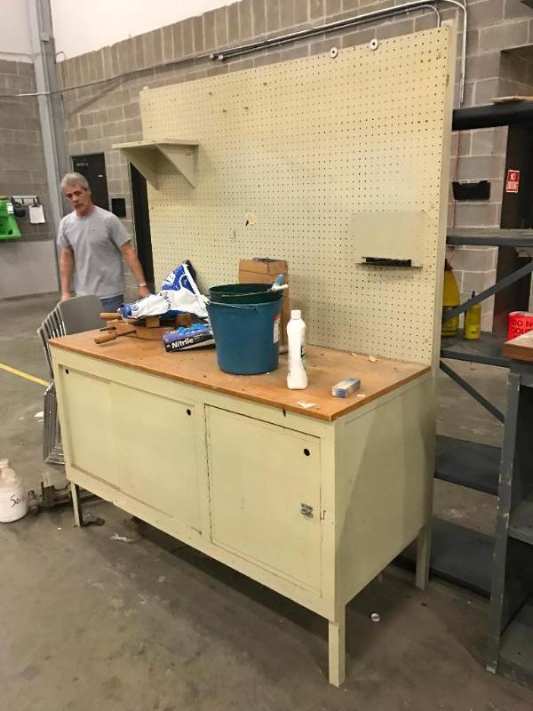 lot 190 image: Workbench with sliding doors and Peg Board ba...