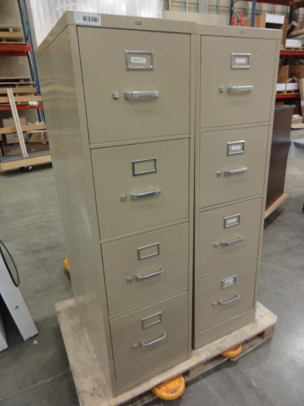 lot 49 image: (2) Hon Tan Metal 4-Drawer File Cabinets Lett...