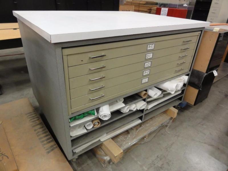 lot 52 image: NICE Rolling Flat File Work Station Formica T...