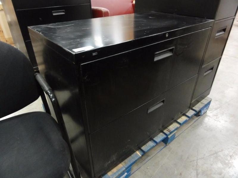 lot 54 image: Hon Black Metal 2-Door Lateral file cabinet L...