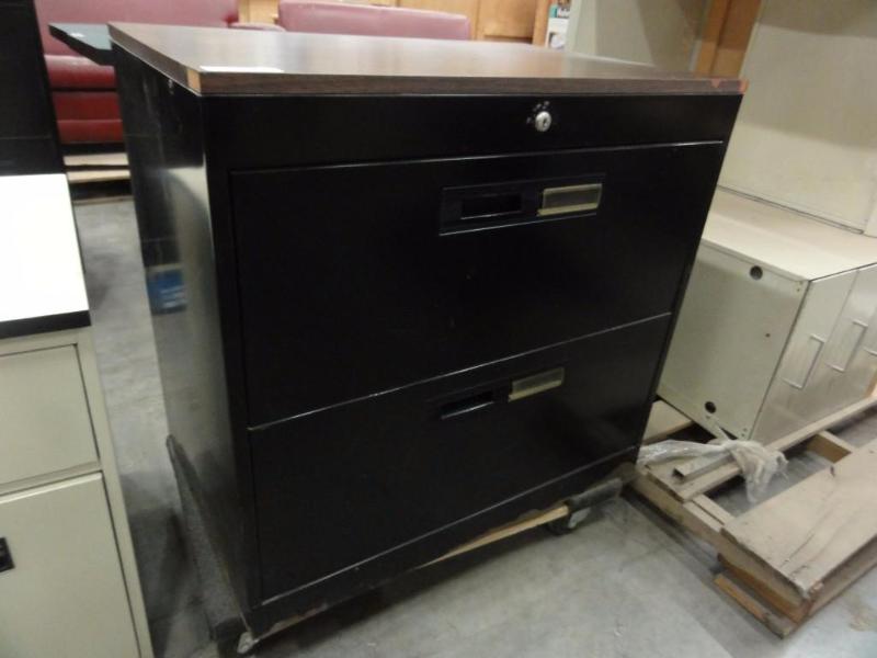lot 62 image: Black Metal 2-drawer lateral file cabinet Let...