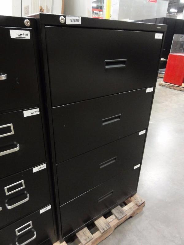 lot 64 image: Black Metal 4-drawer lateral file cabinet Let...
