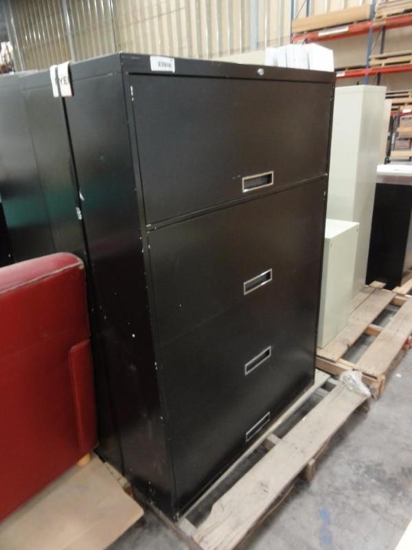 lot 65 image: Black Metal 4-drawer lateral file cabinet Let...
