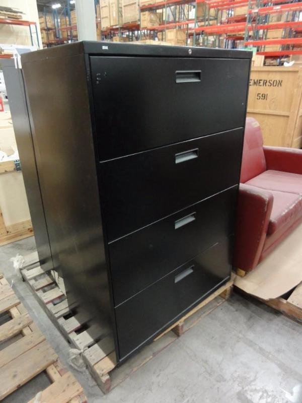 lot 67 image: Hon Black Metal 4-drawer lateral file cabinet...