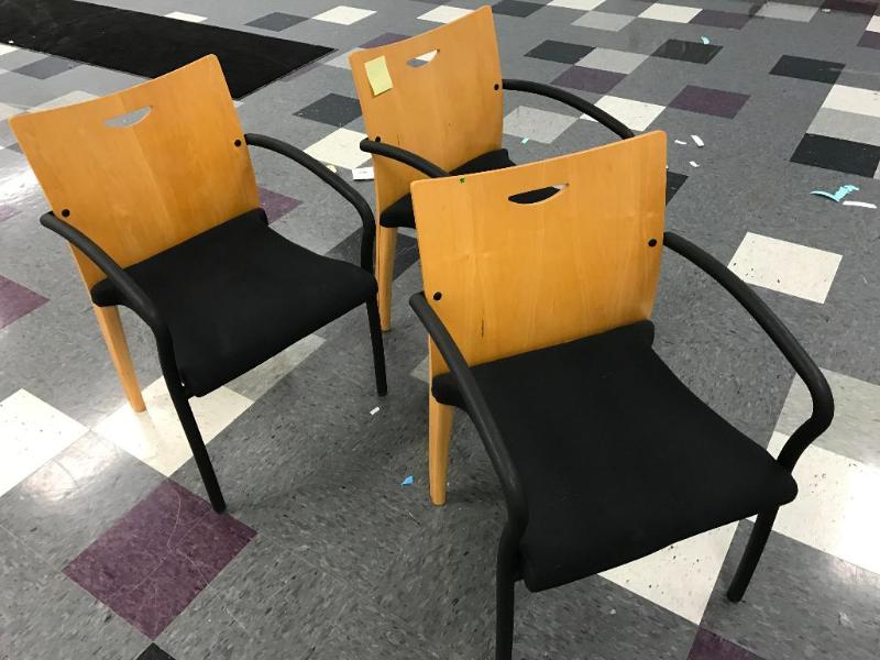 lot 80B image: (3) Matching Wood Backed padded office chairs...