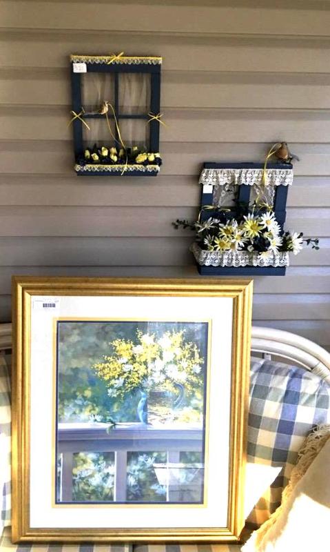 lot 127 image: Floral Art by Laurie Snow Hein, 2 faux window...