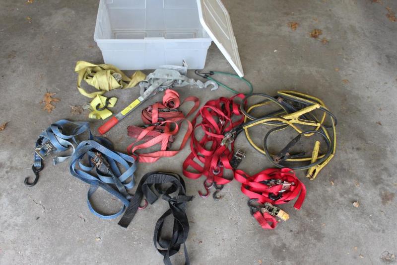lot 150 image: Tow straps collection charger cables. Please...