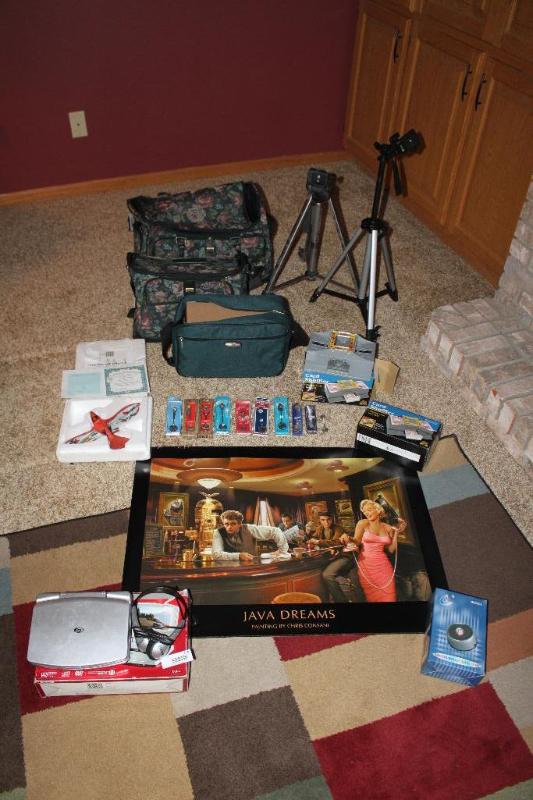 lot 174 image: Portable DVD player and misc electronics as w...