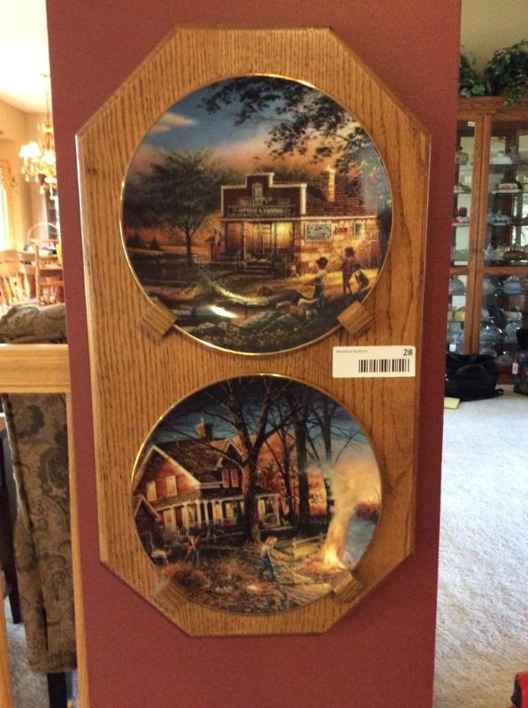 lot 28 image: 2 Terry Redlin Limited FiringNumbered Porcelain Decorative Plates from Original Work Summertime & Autumn Evening in Oak Display Frame