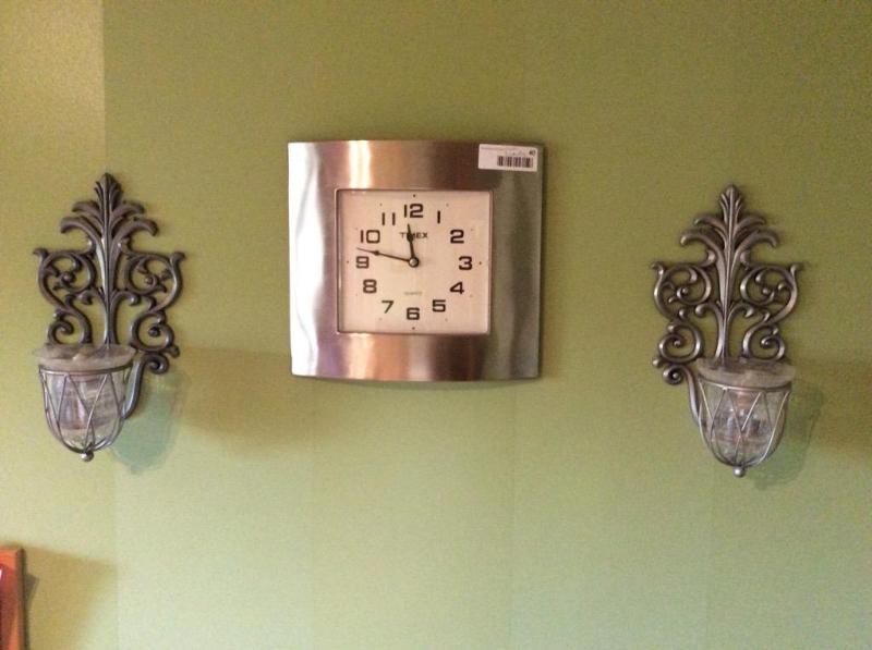 lot 40 image: Clock and 2 matching decorative candle wall s...