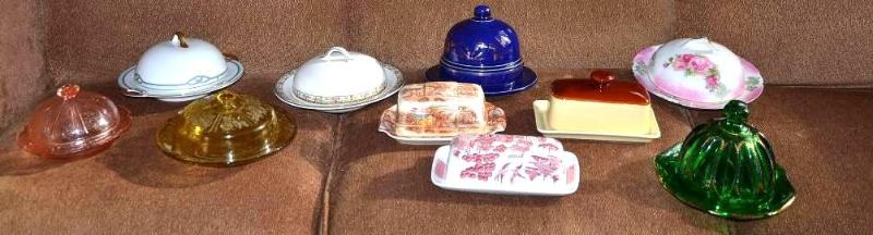 lot 60 image: Collectible Vintage Butter dishes, some with ...