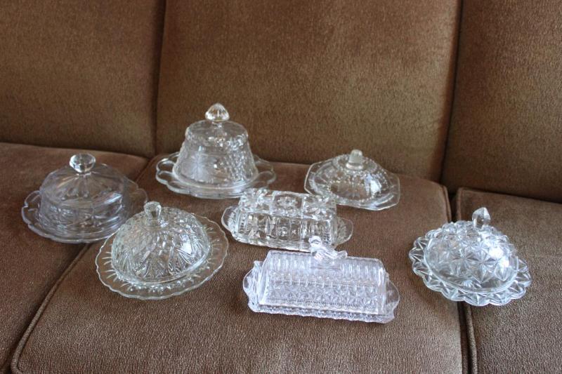 lot 74 image: 7 Collectible clear glass butter dishes. Some...