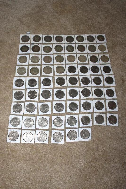 lot 81 image: 69 Total 1878-1970s Morgan Silver Dollars & Eisenhower Dollars