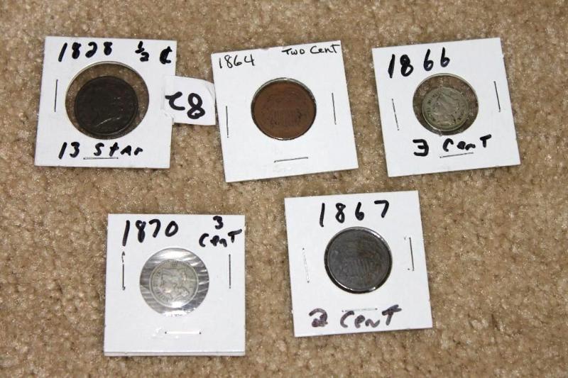 lot 82 image: 5 Older Rare coins   RARE 1828 12 cent 13 st...
