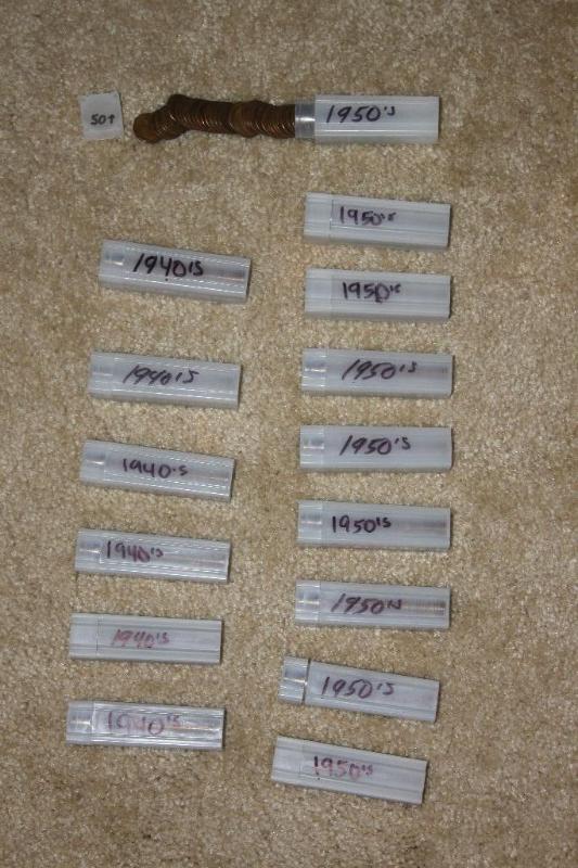 lot 89 image: 16 full rolls of 1940s-1950s pennies...