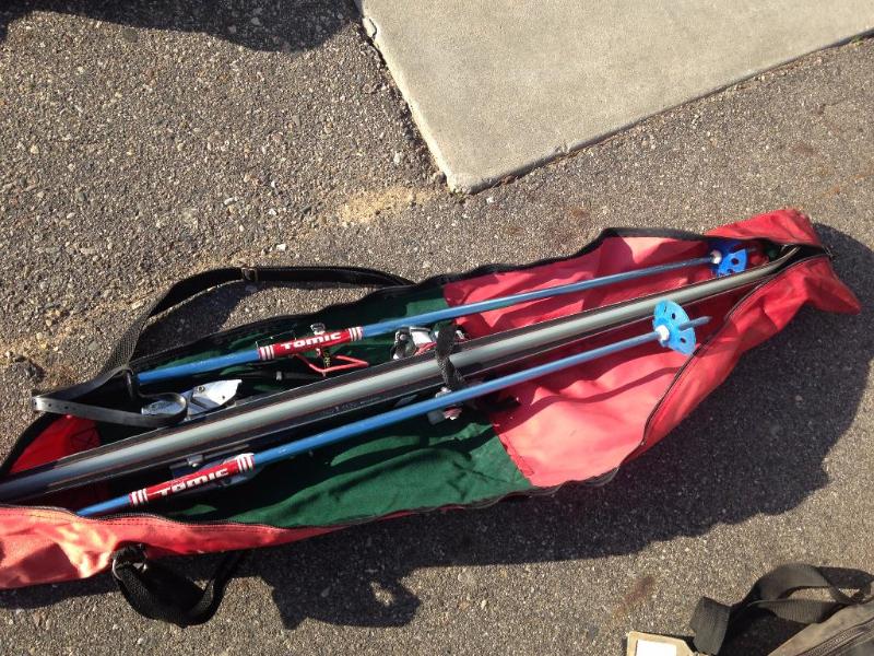 Skis and poles with bag.