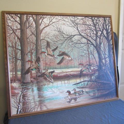 lot 113 image: Mallards in Flight Canvas