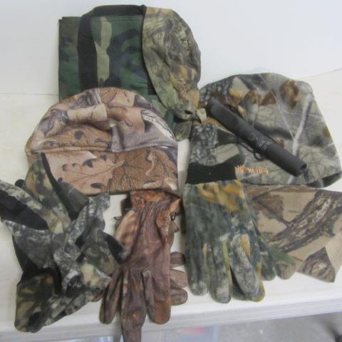 lot 135 image: Deer Call, Hats, Gloves, Insulated Bag