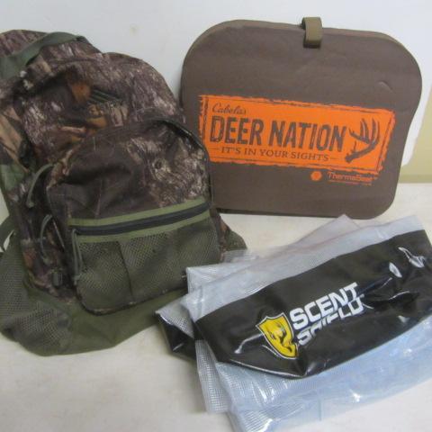 lot 137 image: Camo Backpack, ThermaSeat, Scent Shield Bags