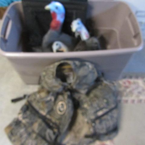 lot 139 image: Hunting Vest, Turkey Decoys, Chairs