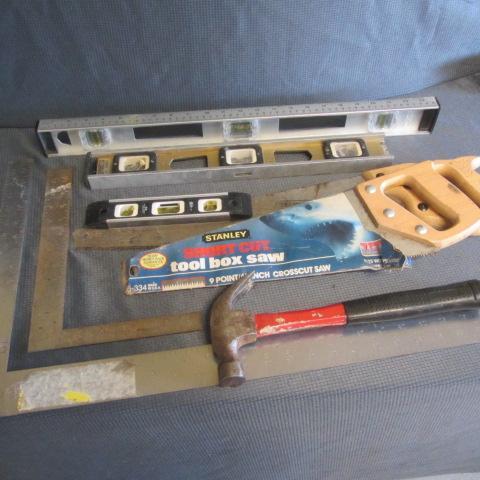 lot 73 image: Levels, Saws, Squares, Hammer