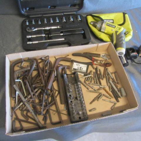 lot 82 image: Ryobi Drill, Metric Sockets, Bits