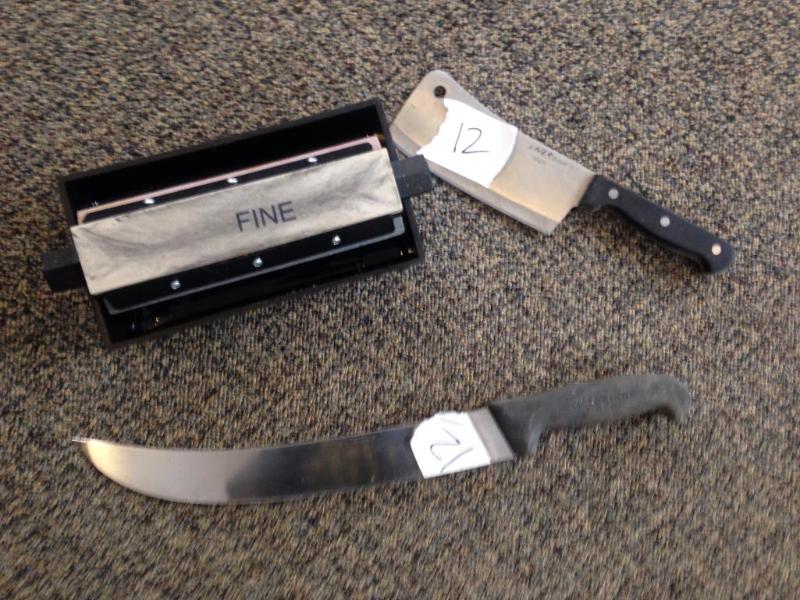Knives and sharpening block