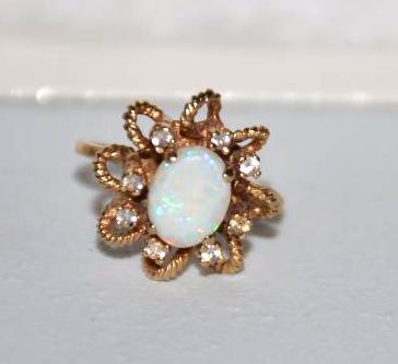 10K Gold Ring with Opal &amp Diamonds. &nbsp...