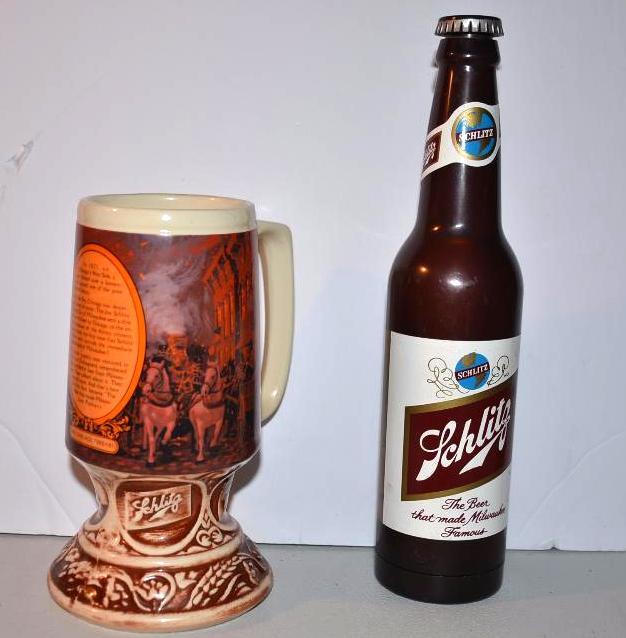 Schlitz Collectible mug and bottle flashlight...