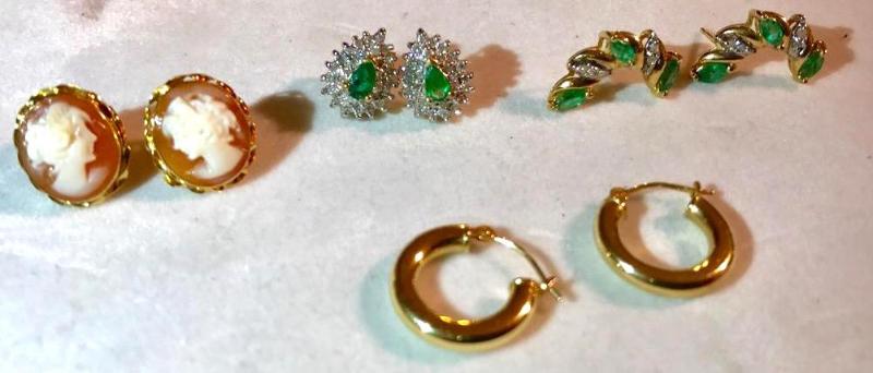 Gold &amp Diamond Ear Rings-14K Gold Cameo E...