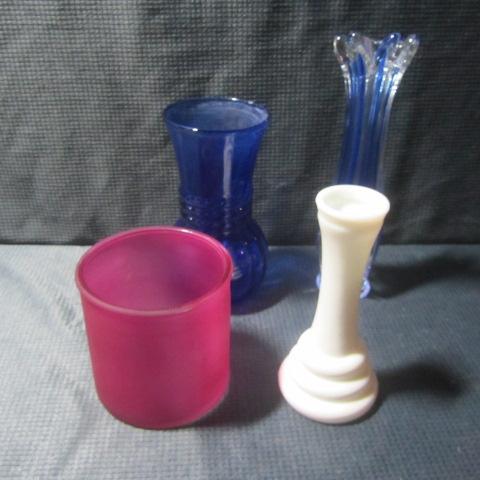 Cobalt & Milk Glass Vases