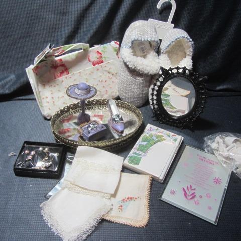 Mirror Trays, Hankies, Jewelry