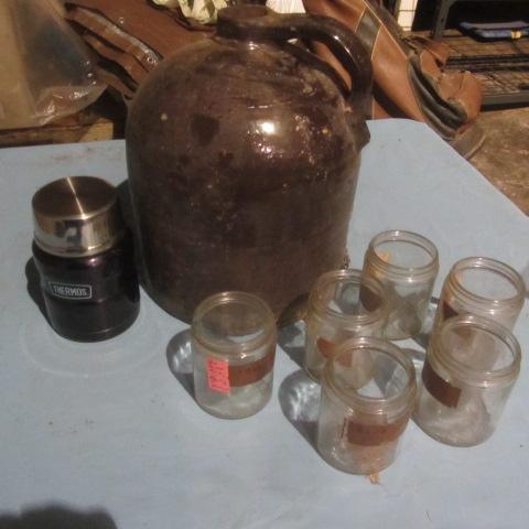 lot 142 image: Clay Shoulder Jug, Thermos, Jars