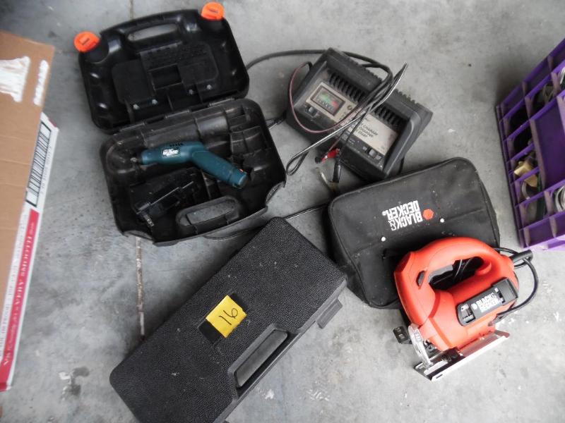 Reciprocating saw, socket set, battery charger and drill