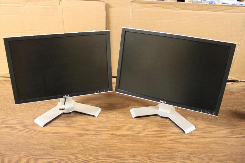 lot 36 image: (2) Dell flat-screen monitors on stands. 21.5...