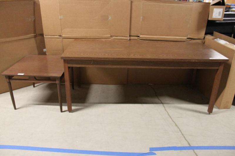lot 58 image: Two wooden tables Long wood table with remova...