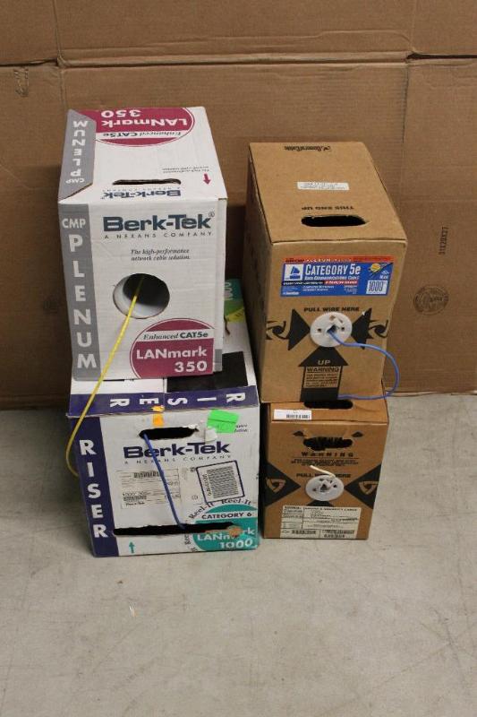 lot 59 image: (4) spools of various wirecable. Partial spo...