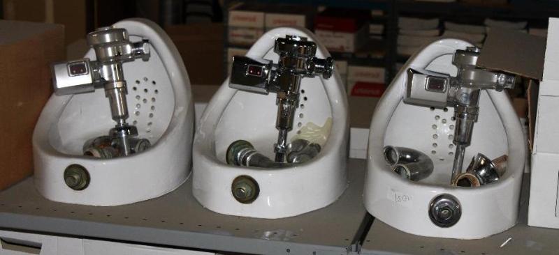 lot 65 image: (3) Urinals by Crane Plumbing with (3) TC Aut...