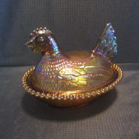 Gold Carnival Glass Nesting Hen