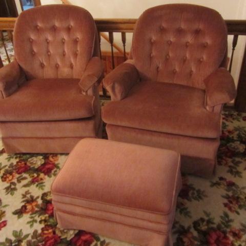 Pair Swivel Rockers & Ottoman