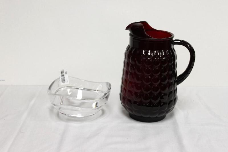 lot 20 image: Tiffany and Co. Bowl and Ruby Red Thick Glass...