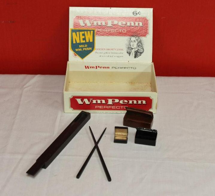 lot 30 image: Antique Wood Chopsticks in Sliding Wood Case,...