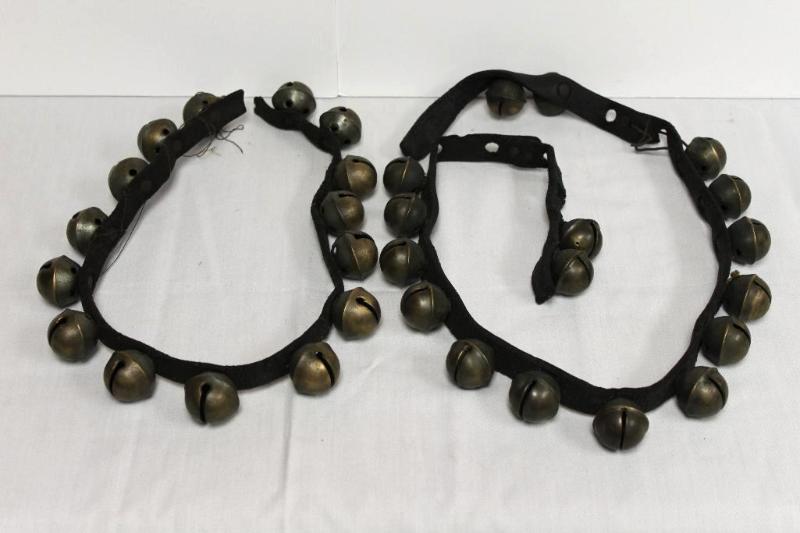 lot 62 image: Antique Cow Bells on Leather Strap. Please&nb...
