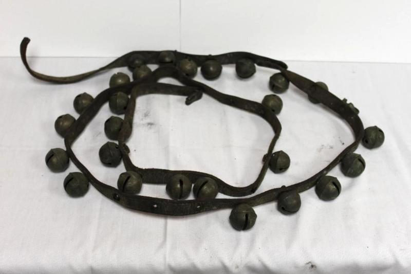 lot 67 image: Antique Cow Bells on Leather Strap. Please in...