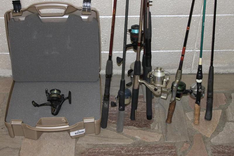 lot 68 image: Large Lot of Fishing Poles and Reels. Include...