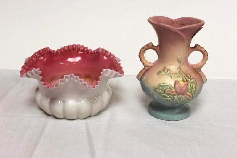 lot 7 image: Hull Art Pottery Vase and ruffled edge Fenton...