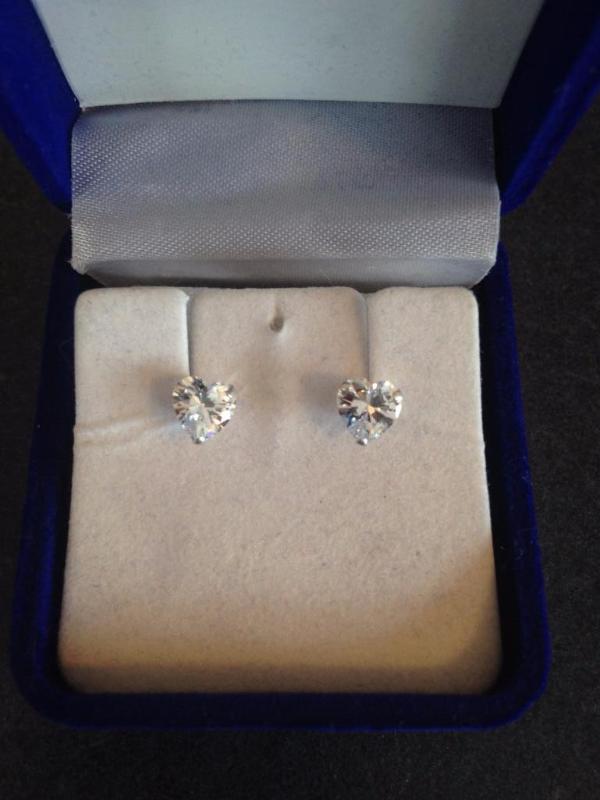 Pair of heart shaped cubic zirconia sterling ...